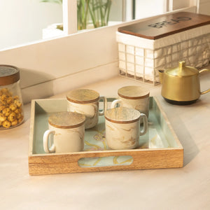 Jupiter Ceramic Tea Mug Set of 4 with wooden lid