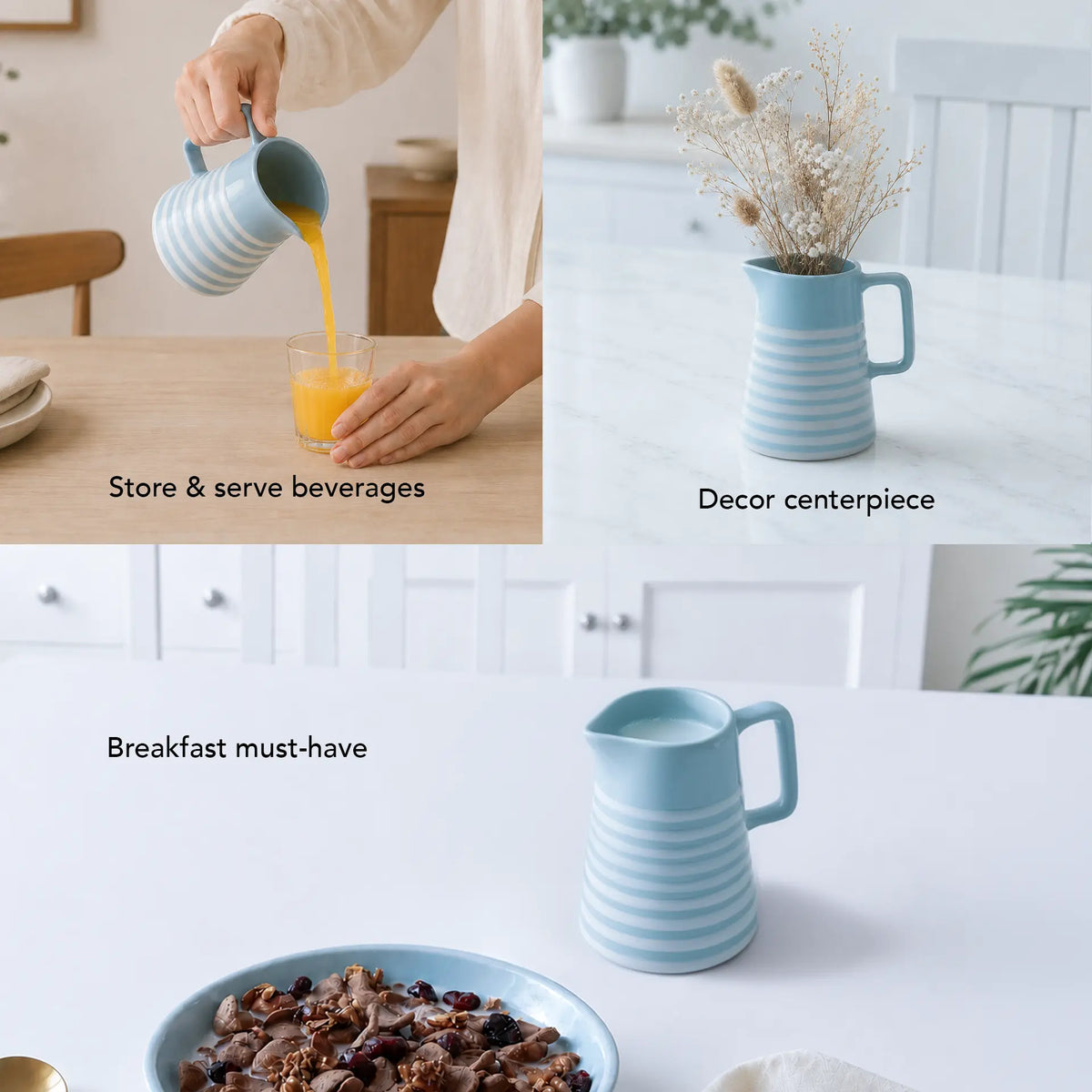 Blue stripes ceramic jug - small