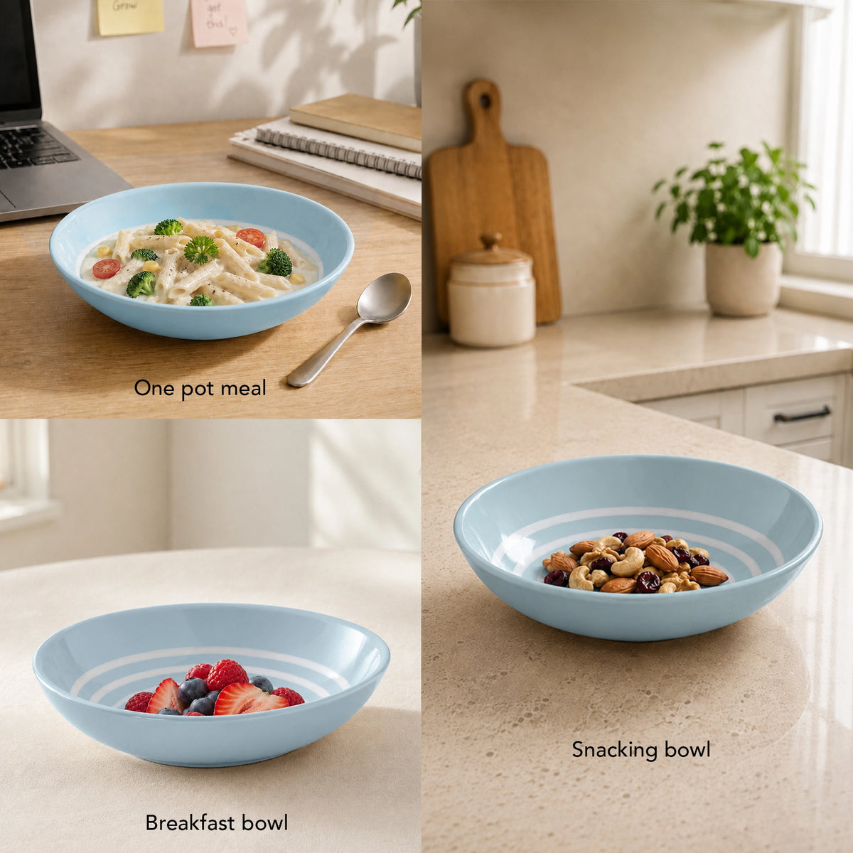 Ceramic Cereal Bowl Stripes Blue