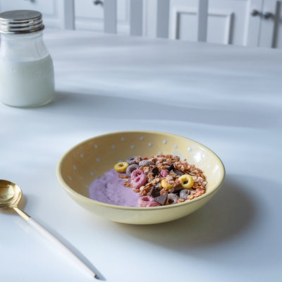 Ceramic Cereal Bowl Polka Dots Lemon