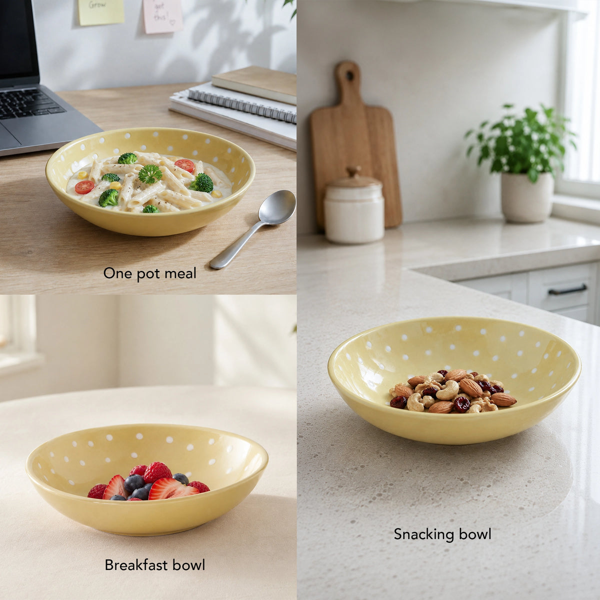 Ceramic Cereal Bowl Polka Dots Lemon