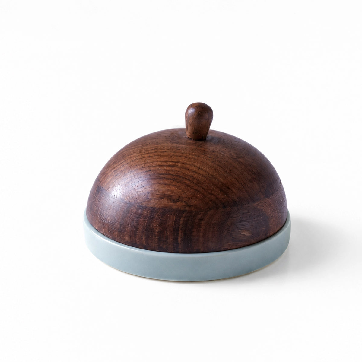 Ceramic Butter Dish Polka Dots With wooden Lid - Blue