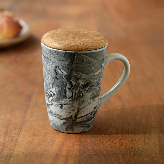 Carbon ceramic tall coffee mug with wooden lid