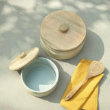 serene sky serving bowl with wooden lid - small