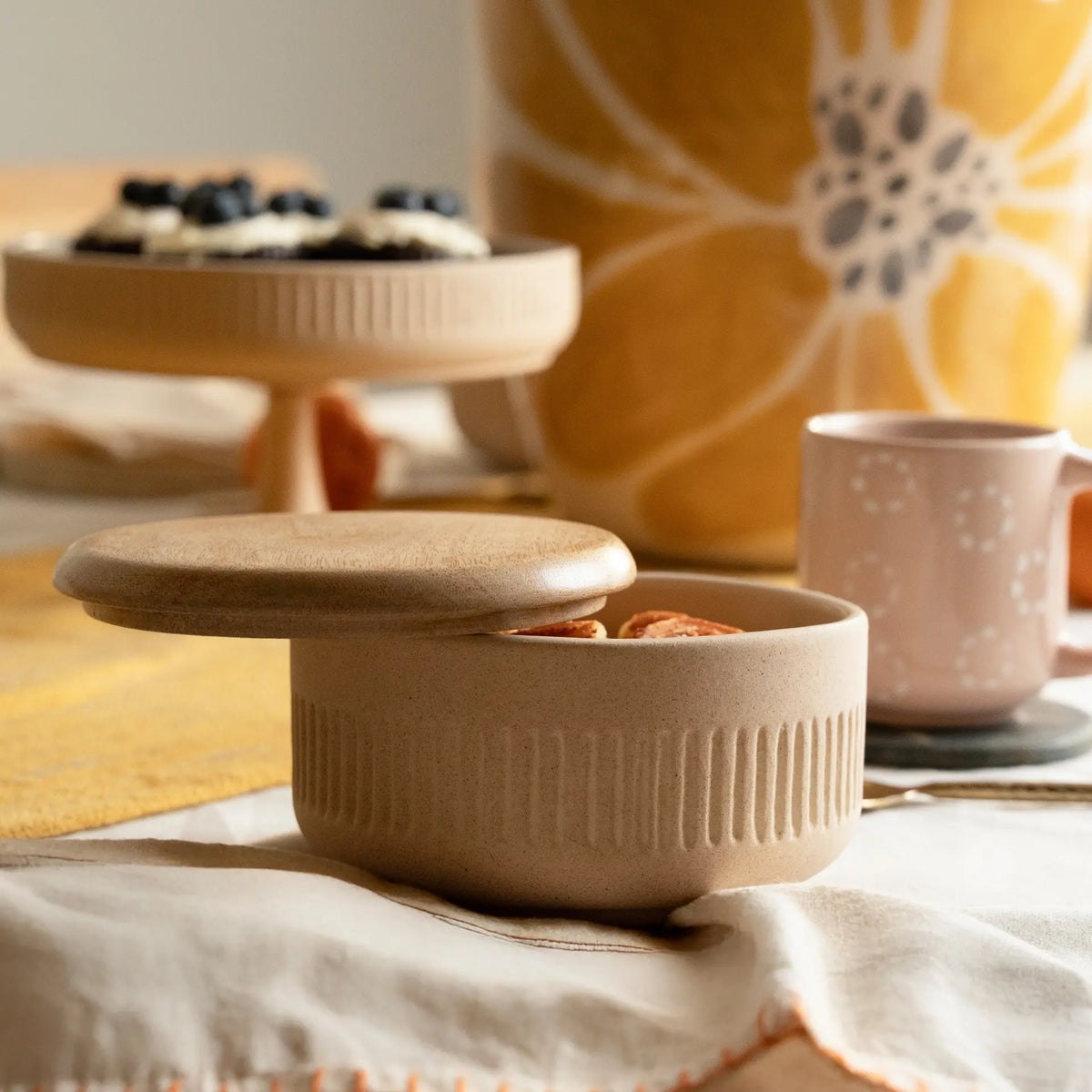 Classic Beige Ceramic Serving Bowl - Small