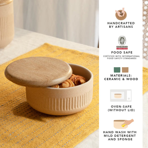 Classic Beige Ceramic Serving Bowl - Small