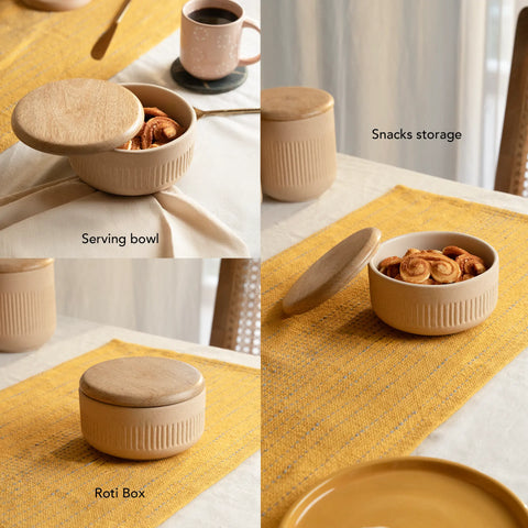 Classic Beige Ceramic Serving Bowl - Small