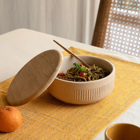 Classic Beige Ceramic Serving Bowl - Large