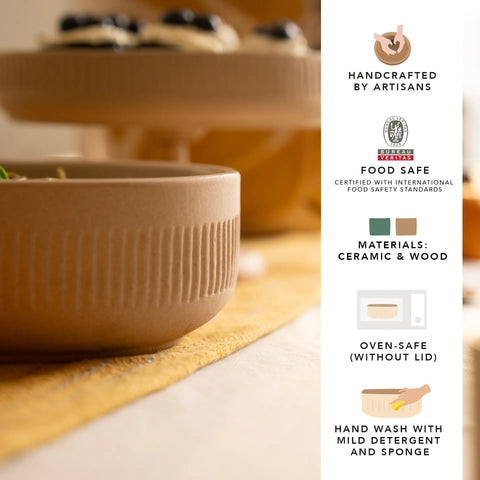Classic Beige Ceramic Serving Bowl - Large