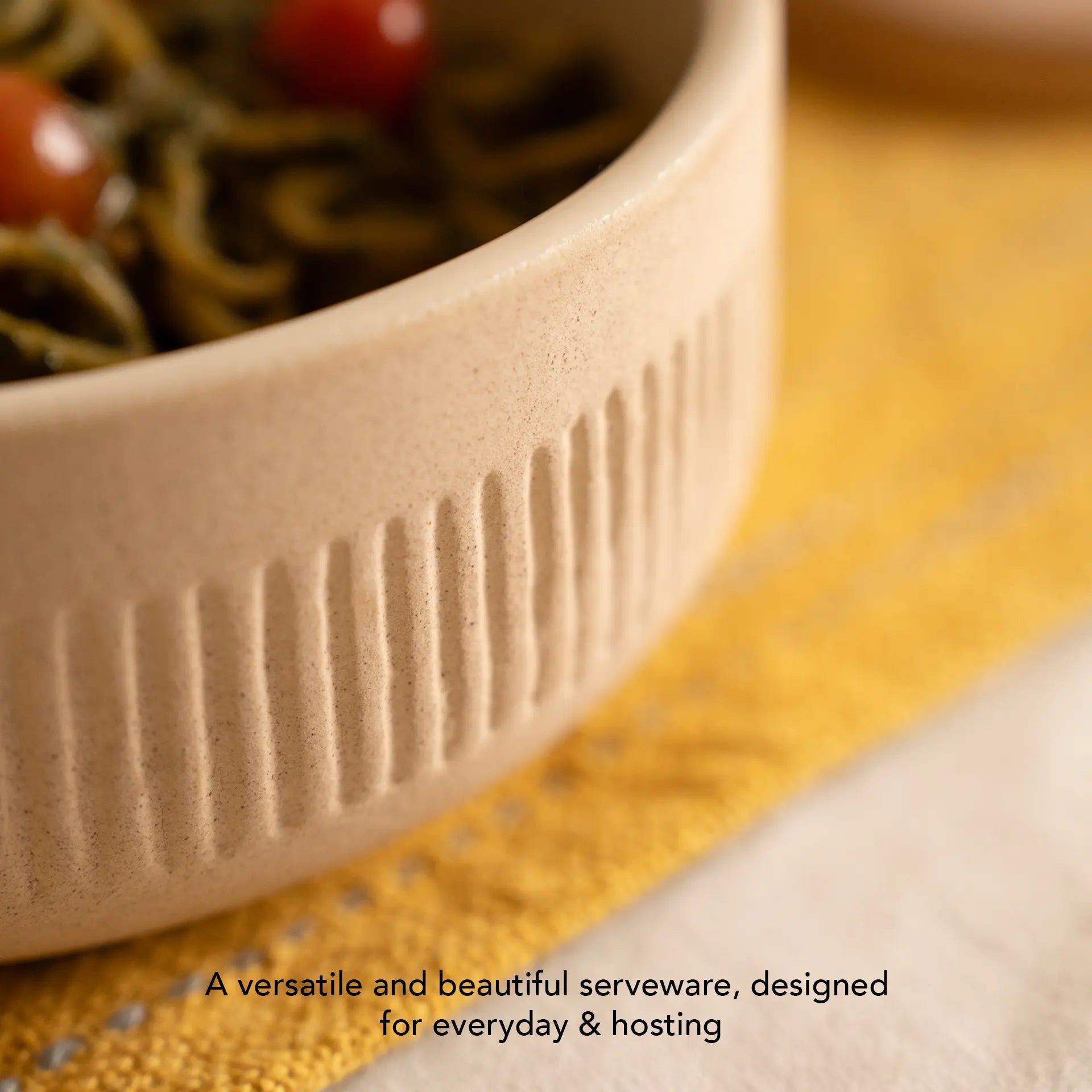 Classic Beige Ceramic Serving Bowl - Large