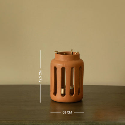 Lupa Terracotta Round Lantern With Metal Handle - Small