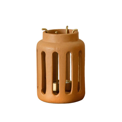 Lupa Terracotta Round Lantern With Metal Handle - Small