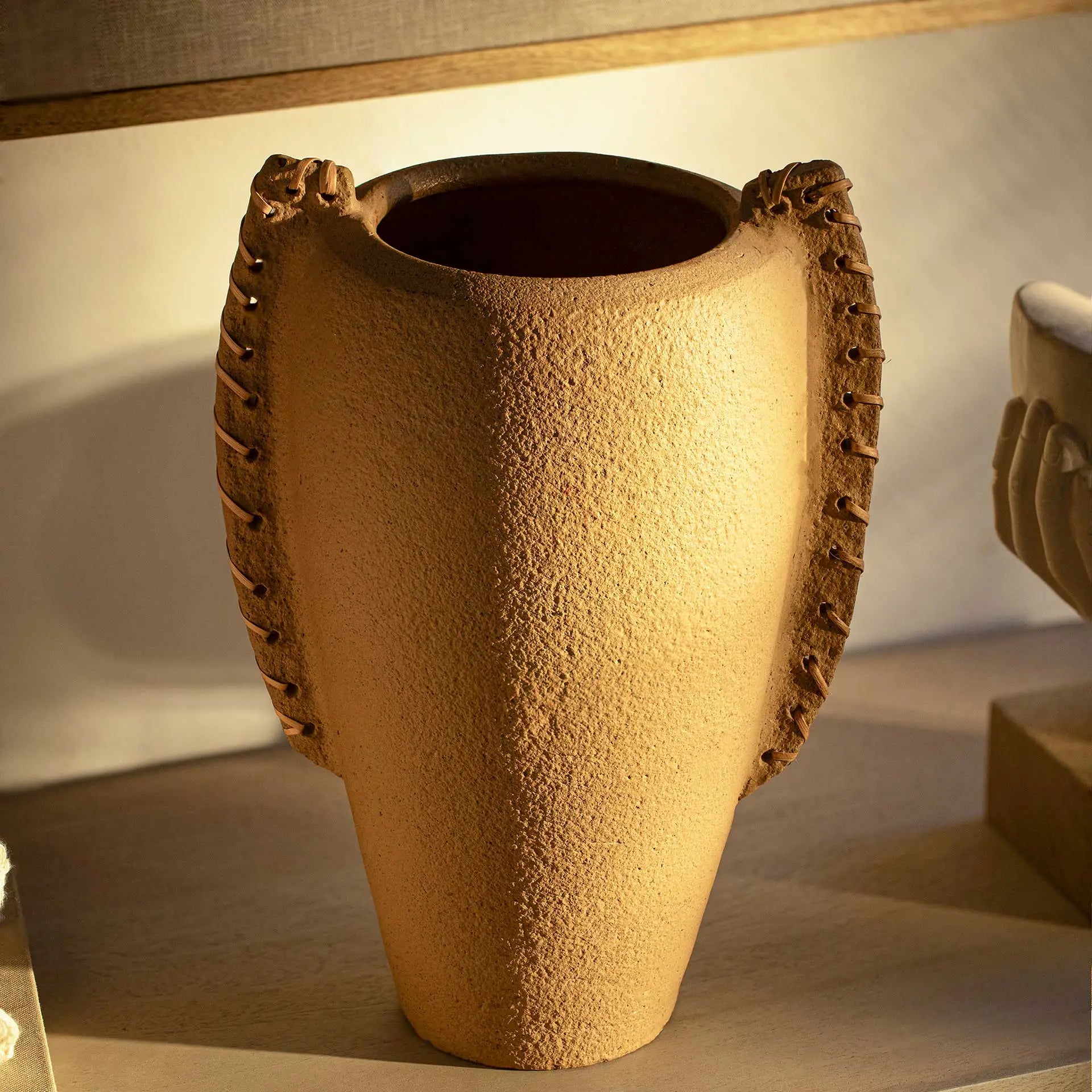 Niraan Terracotta Vase with Cane Wrapped Handles