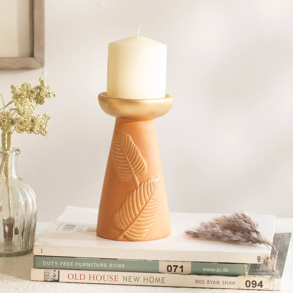 Frangipani terracotta candle holder  tall