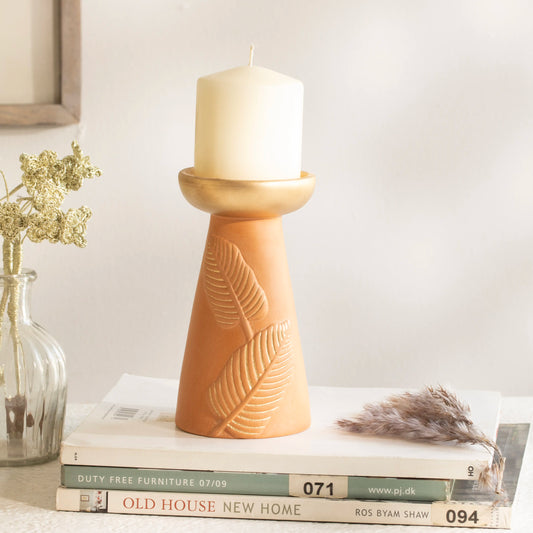 Frangipani terracotta candle holder  tall