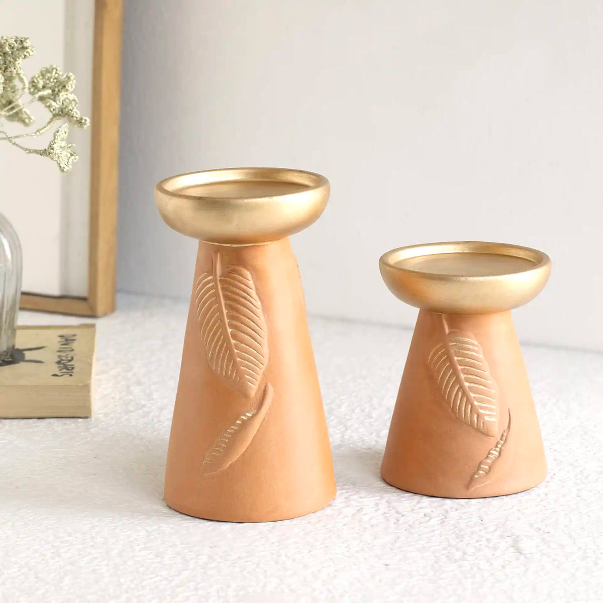 Frangipani terracotta candle holder  tall