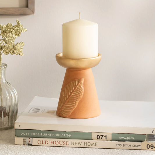 Frangipani terracotta candle holder  short