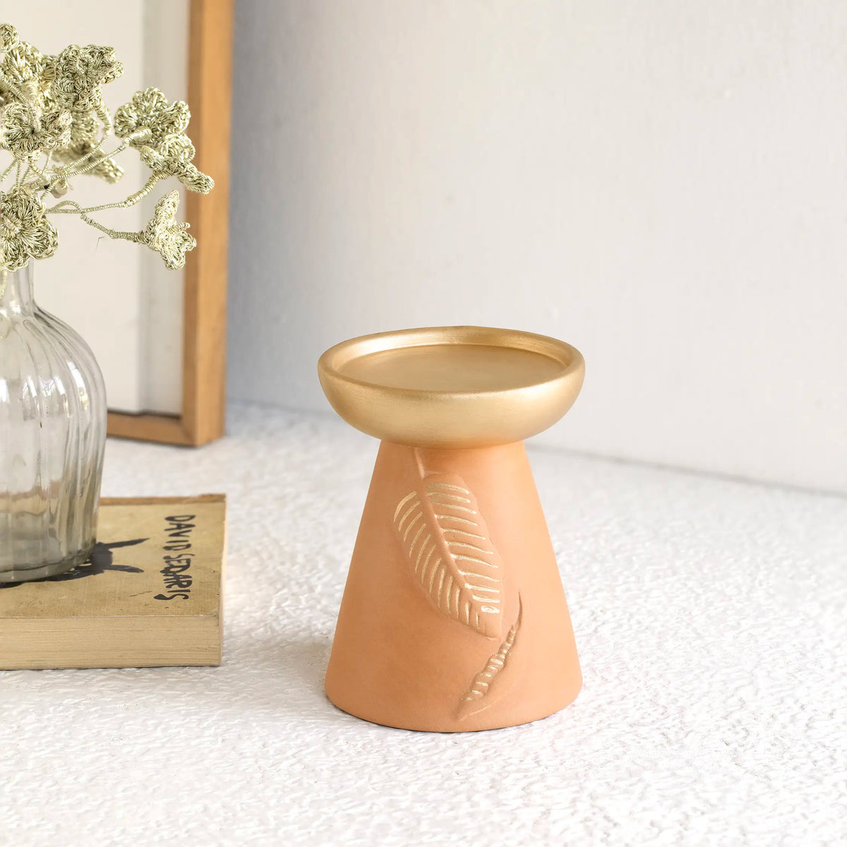 Frangipani terracotta candle holder  short