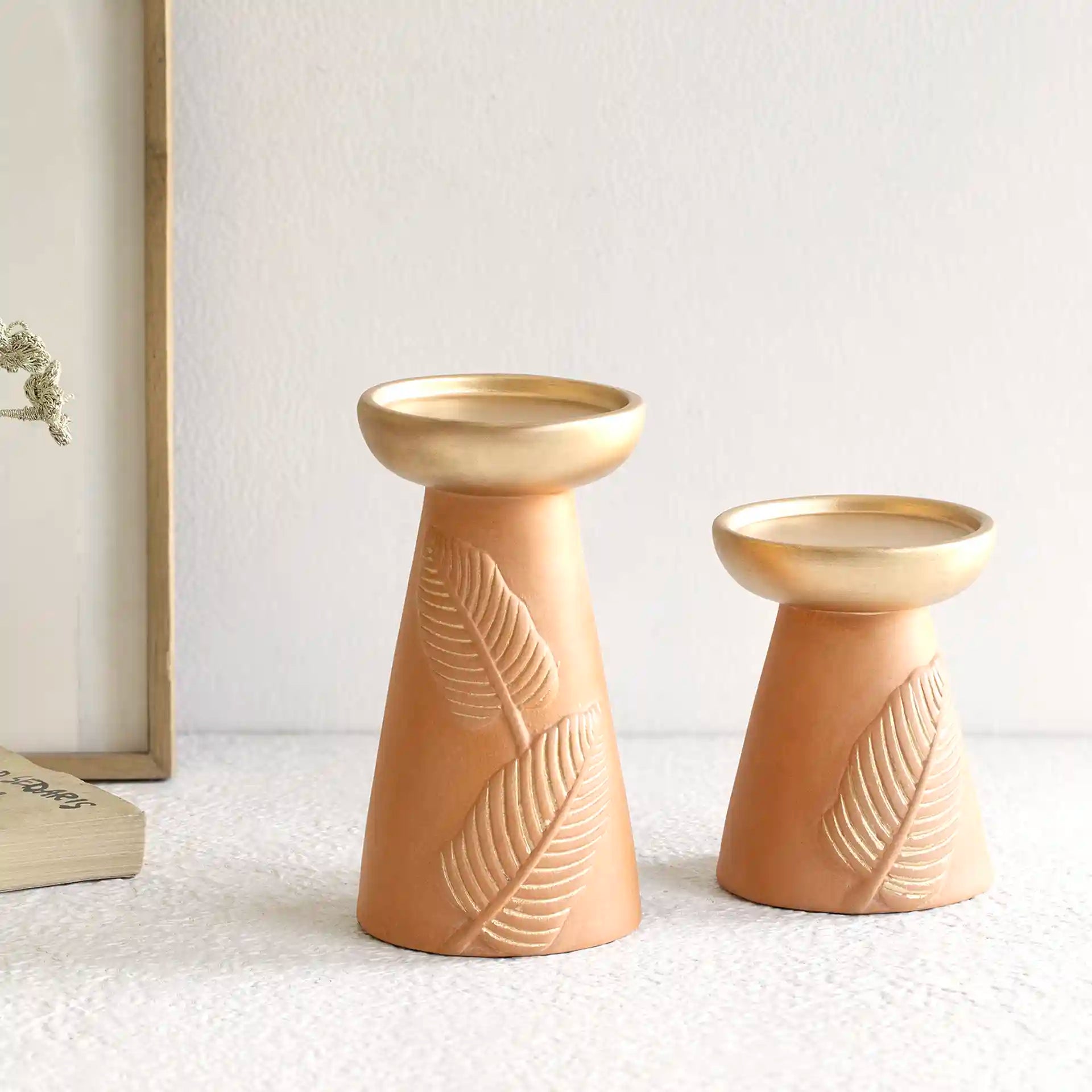 Frangipani terracotta candle holder - short