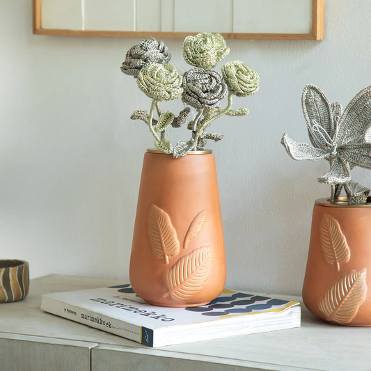 Frangipani terracotta vase tall