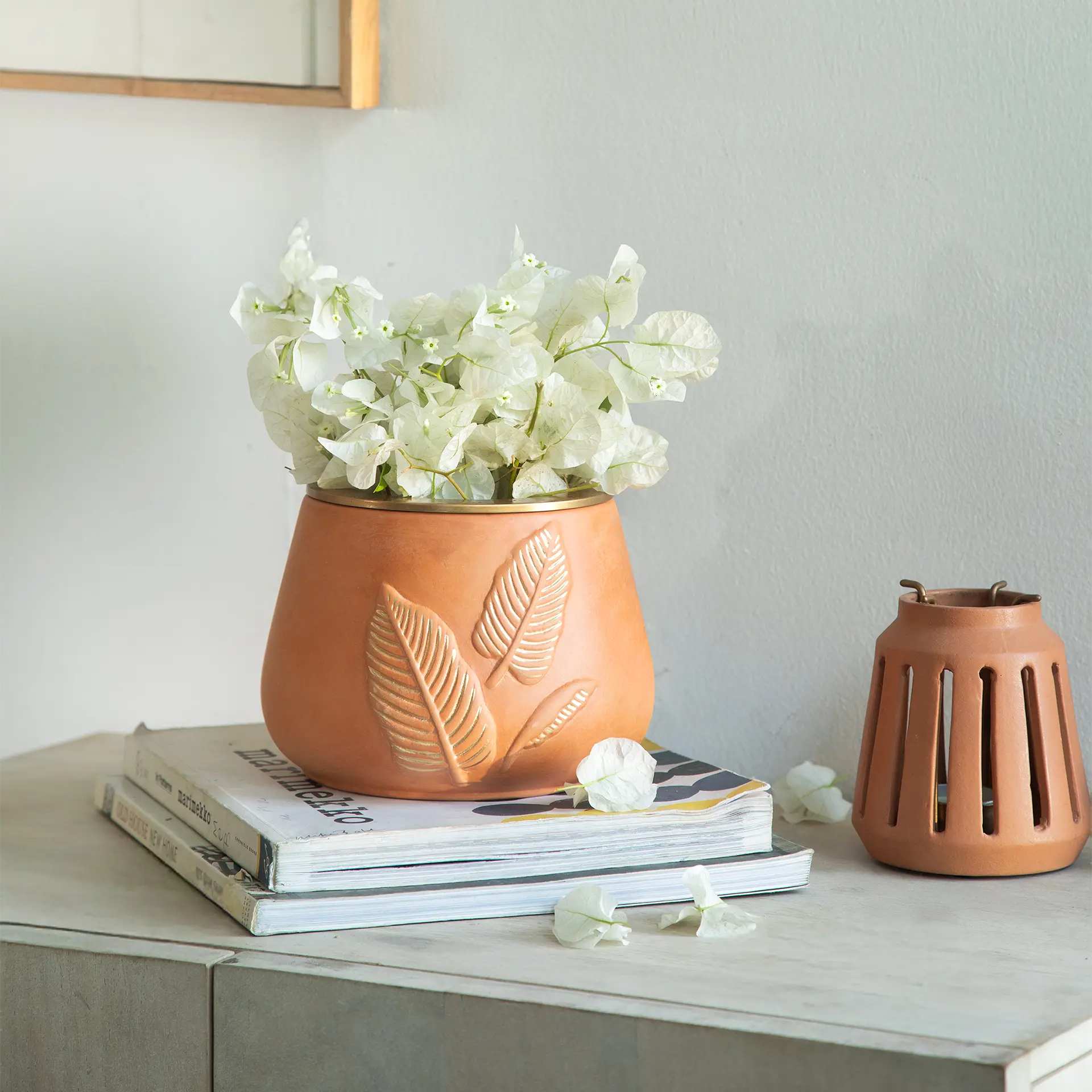 Frangipani terracotta vase- large