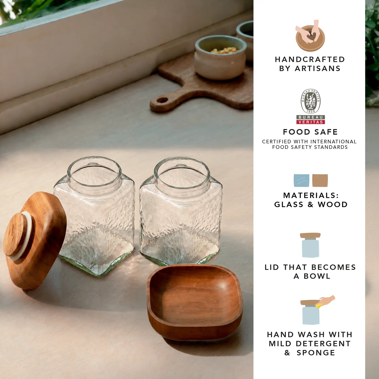 Square Glass Store & Serve Jar - Large Set of 2