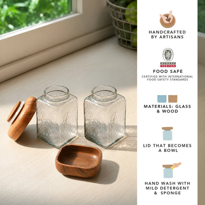 Square Glass Store & Serve Jar - Small Set of 2