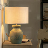 Vara Distressed Aqua Terracotta Table Lamp With Shade - White