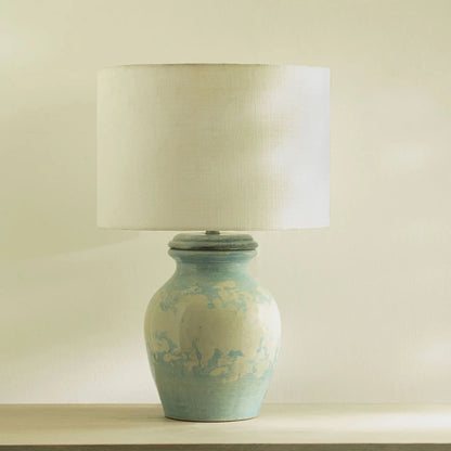 Vara Distressed Aqua Terracotta Table Lamp With Shade - White