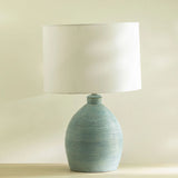 Vara Terracotta Ribbed Lamp With Shade - White