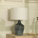 Vara Ribbed Terracotta Indigo Blue Lamp With Shade - White