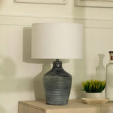 Vara Ribbed Terracotta Indigo Blue Lamp With Shade - White