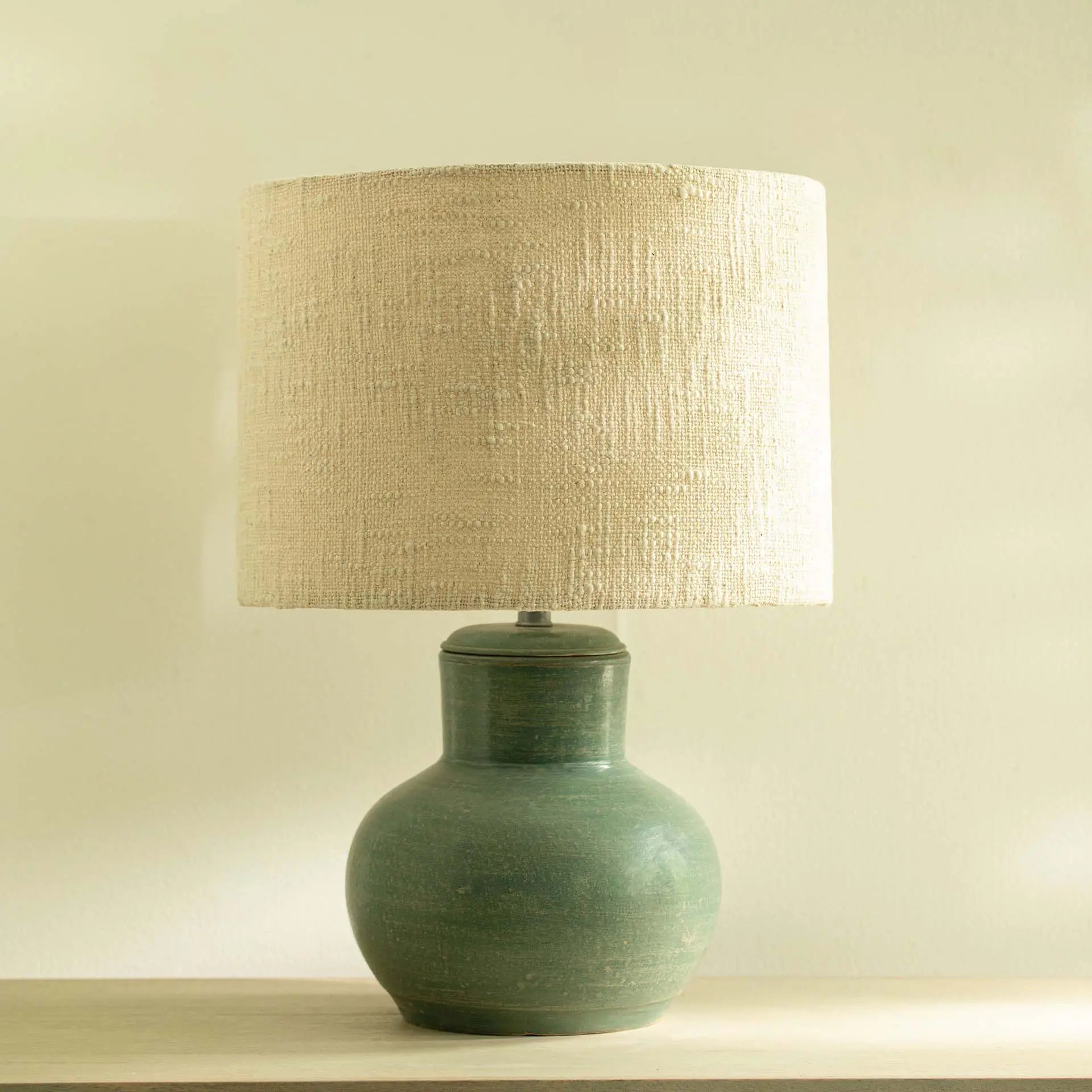 Vara Terracotta Ribbed Aquamarine Lamp With Shade - White