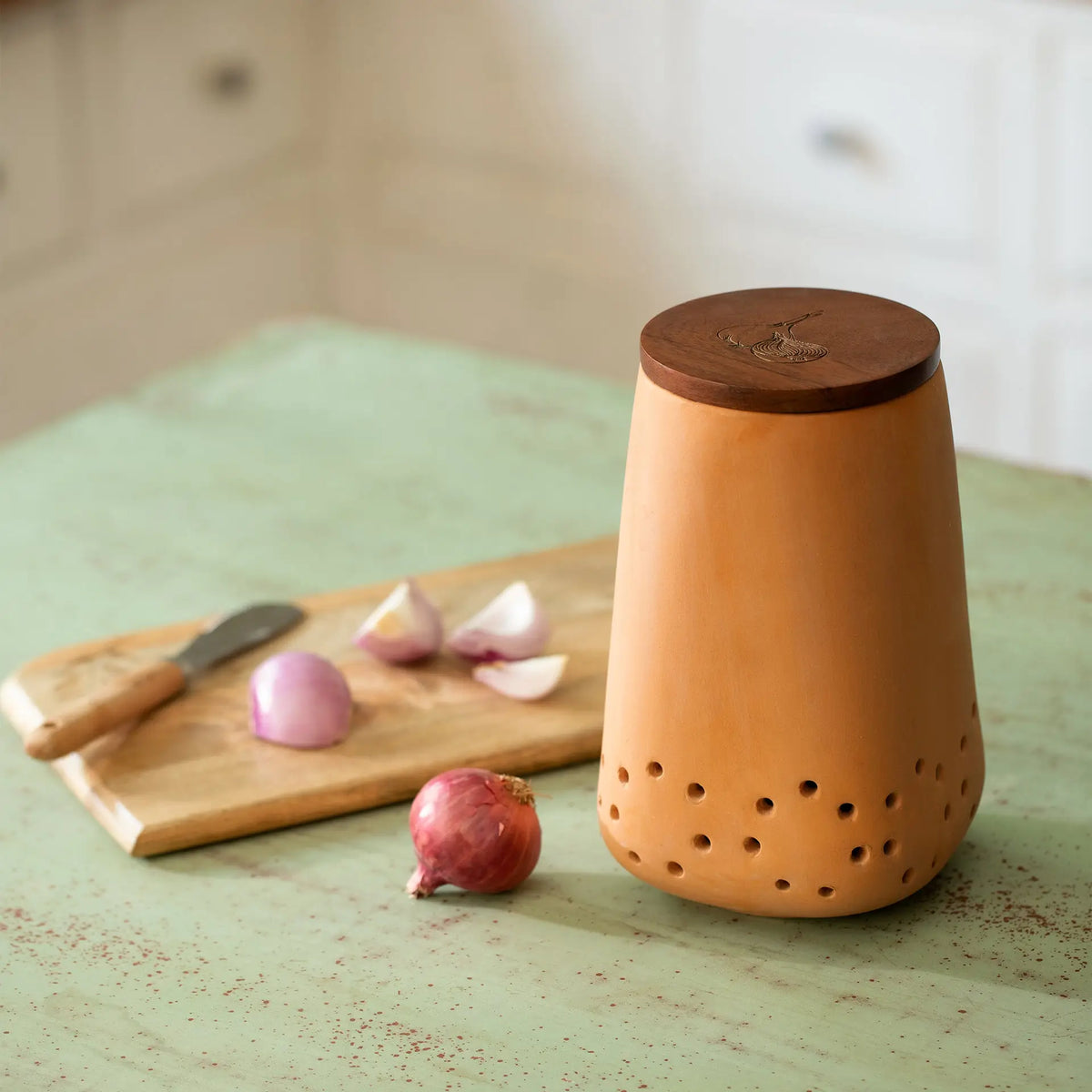 Dhara Terracotta Onion Storage Jar with Wooden Lid
