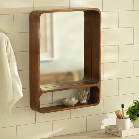 Wooden Wall Shelf With Mirror