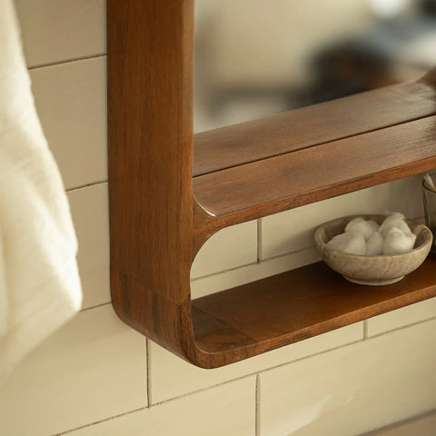 Wooden Wall Shelf With Mirror