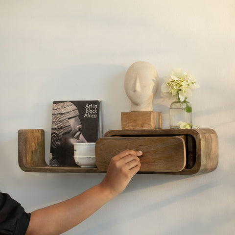 Boxy Wooden Shelf With Drawer