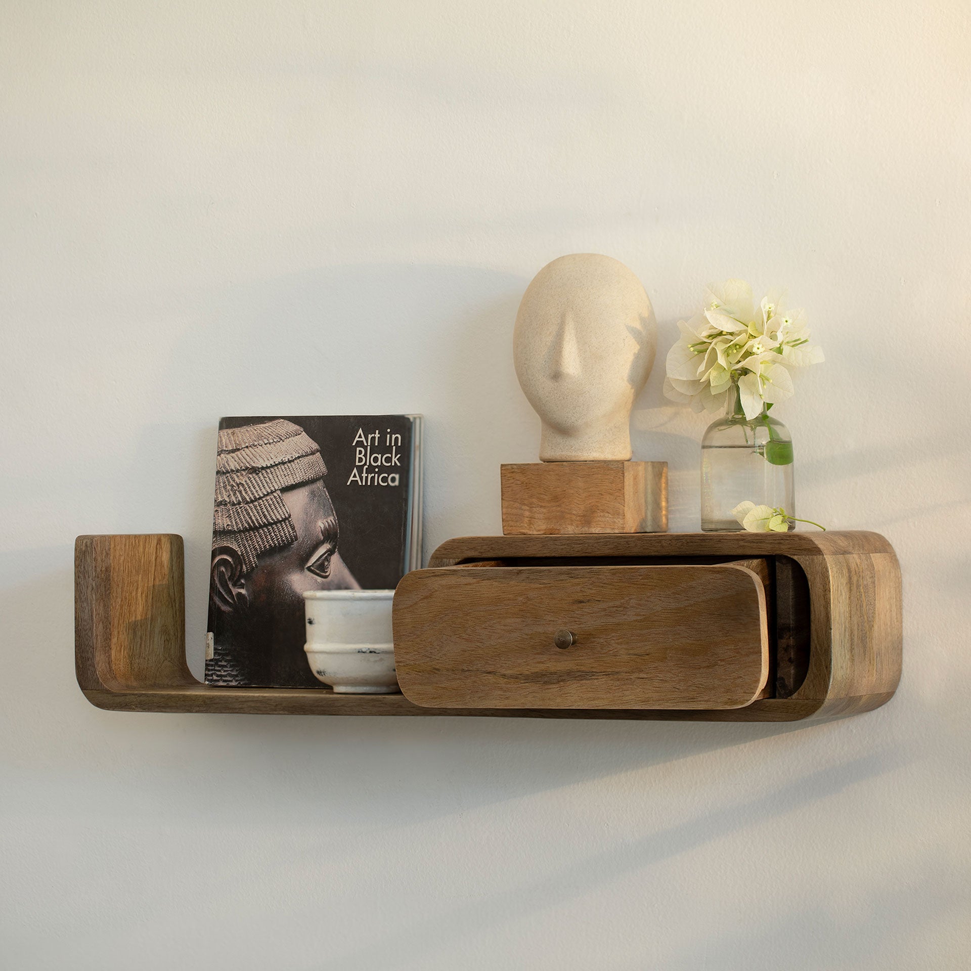 Boxy Wooden Shelf With Drawer