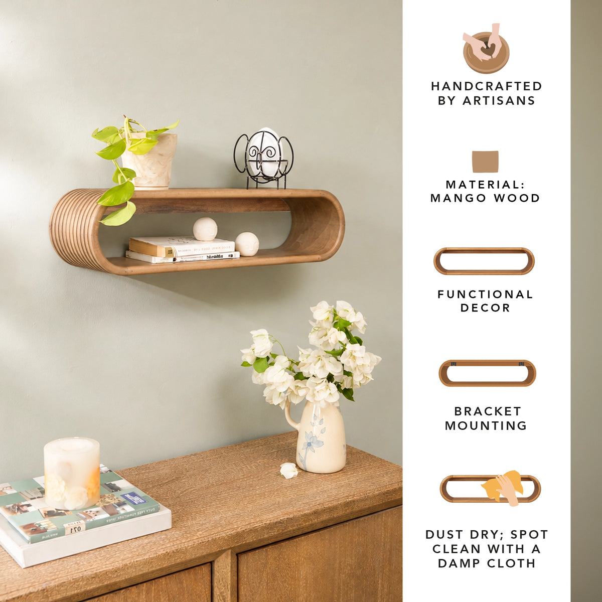 Cocoon Wooden Wall Shelf