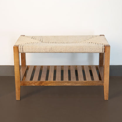 Twine Wooden Bench with Rack (White)