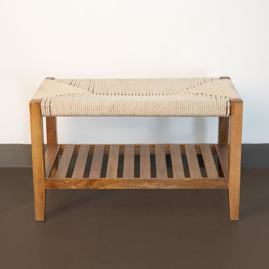 Twine Wooden Bench with Rack (White)