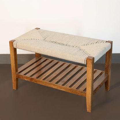 Twine Wooden Bench with Rack (White)