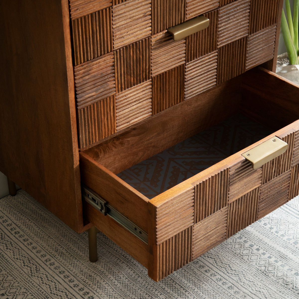 Bruno triple drawer chest with metal stand