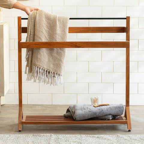 Ready-To-Assemble Wooden Towel Holder with Shelf – ellementry