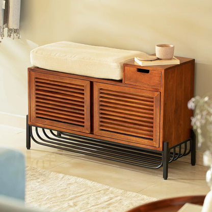 Wooden Shoe Rack with Drawer and Cushion
