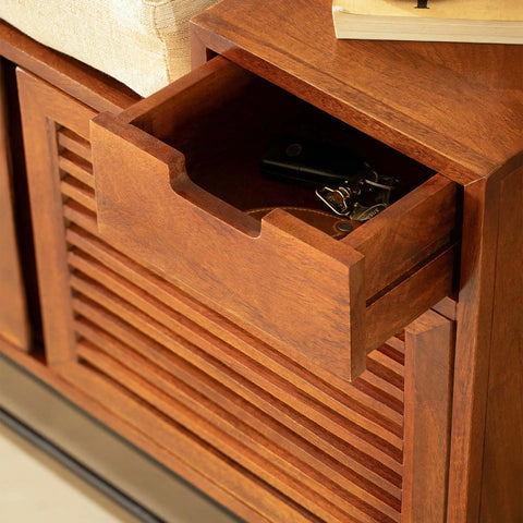 Wooden Shoe Rack with Drawer and Cushion