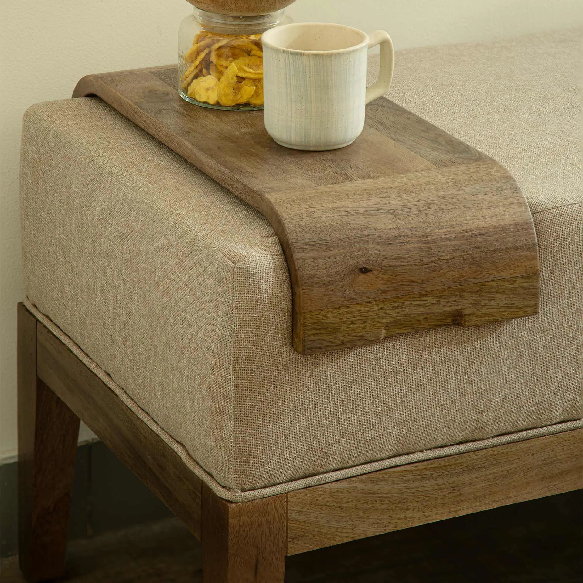 Upholstered Wooden Bench with Wooden Slider
