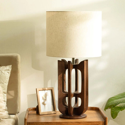 Gren Wooden Table Lamp With Shade - White