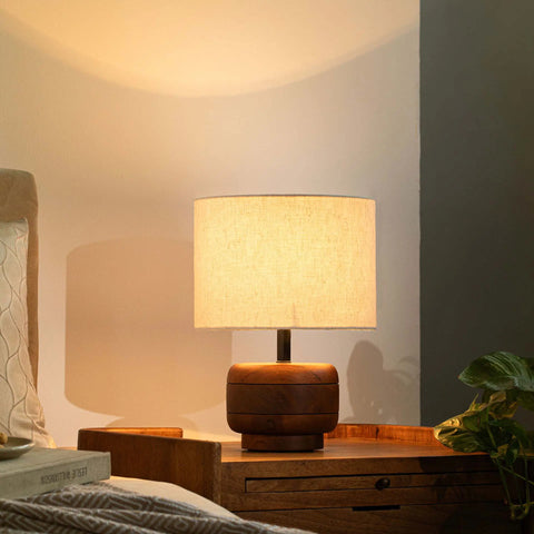 Gren Wooden Table Lamp Round With Shade - White