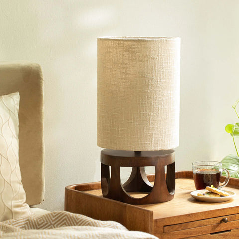 Gren Wooden Table Lamp Round With Shade - Beige